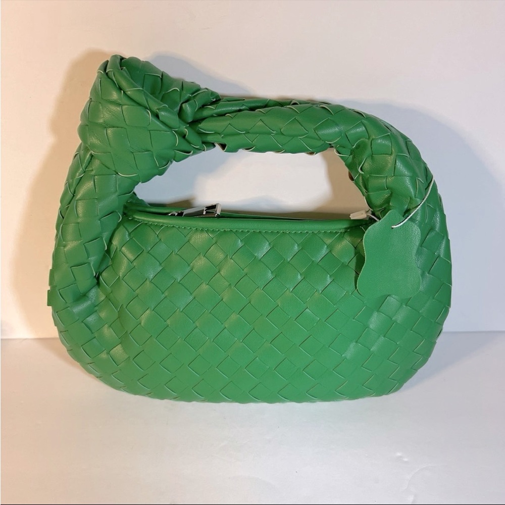 Forest Green Woven Clutch Purse Lined Vegan Leather